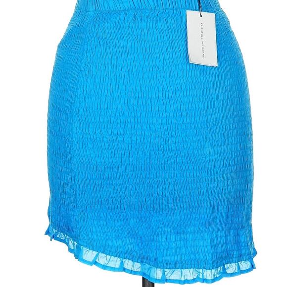 NWT Faithfull the Brand Esti Shirred High-Waisted Mini Skirt USA 2 Turquoise - Picture 5 of 5